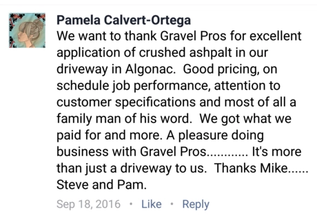 A person is giving a testimonial for gravel pros.