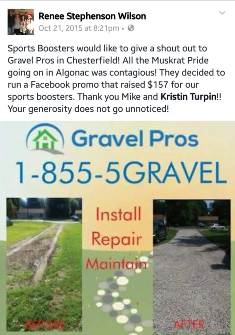 A picture of the back side of a flyer advertising gravel pros.