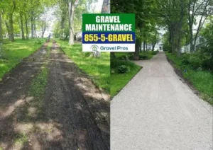 A before and after picture of a driveway.