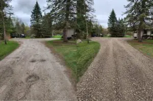 A split photo of two different roads with one showing the same side.